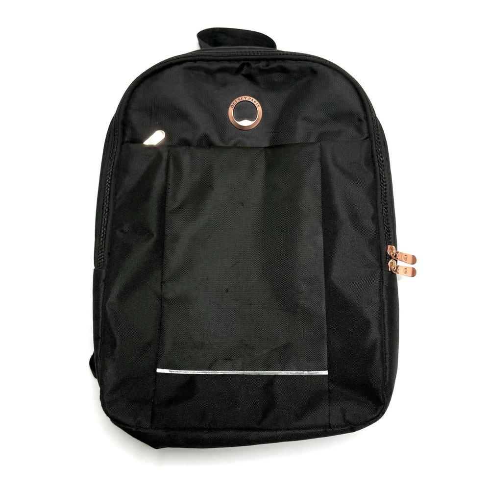 Delsey Paris Ramey Backpack Travel Black Rose Gold Accents School Work 17x12x4‎